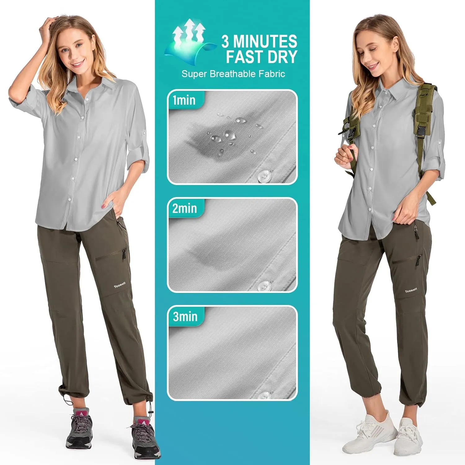 Women's UPF 50 Long Sleeve Sun Protection Shirts Quick Dry Outdoor Fishing Hiking Travel Shirt