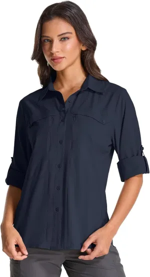 Women's UV Sun Protection Safari Shirt, UPF 50  Long Sleeve Outdoor Cool Quick Dry Fishing Hiking Travel Shirts