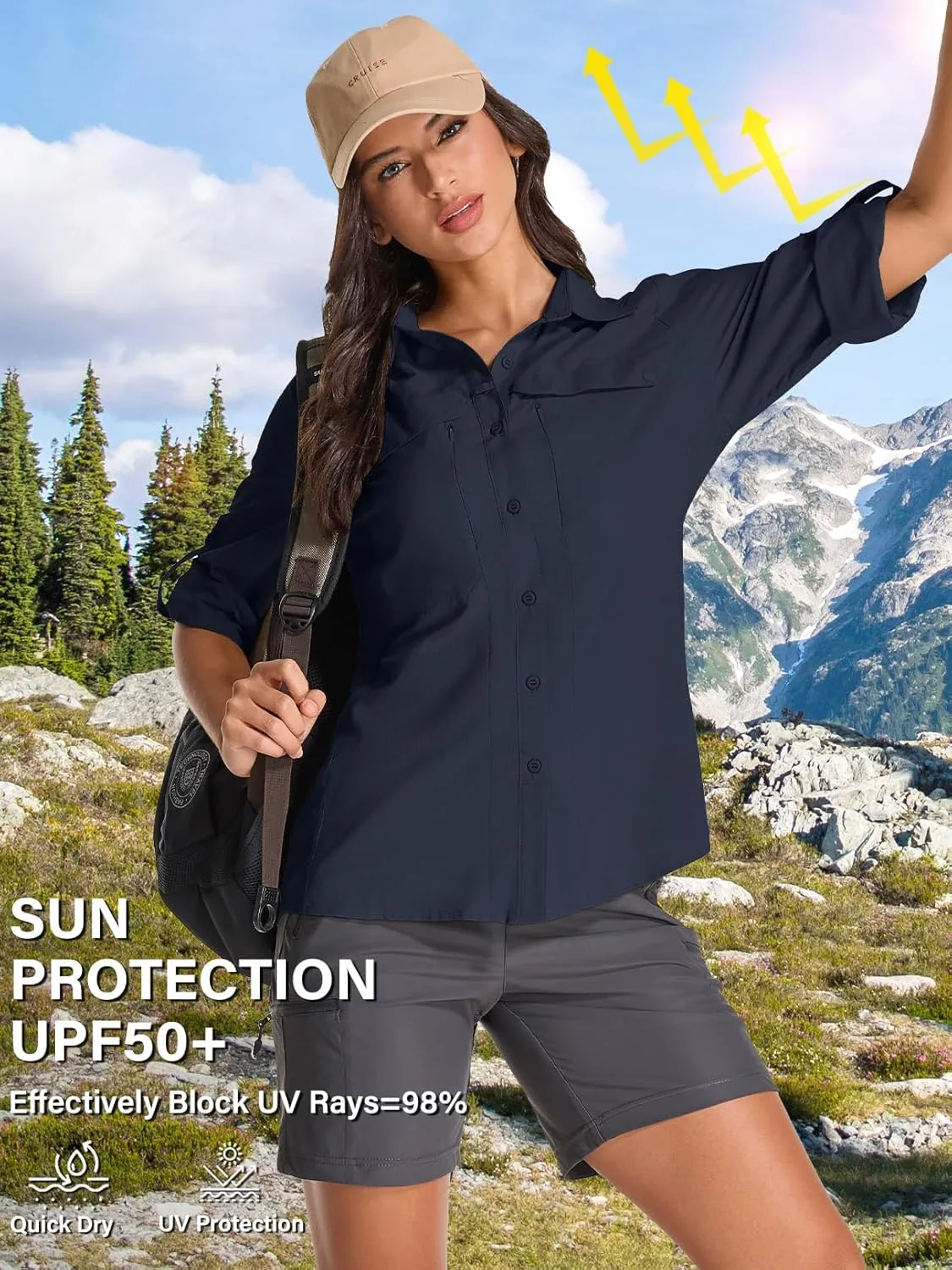 Women's UV Sun Protection Safari Shirt, UPF 50  Long Sleeve Outdoor Cool Quick Dry Fishing Hiking Travel Shirts