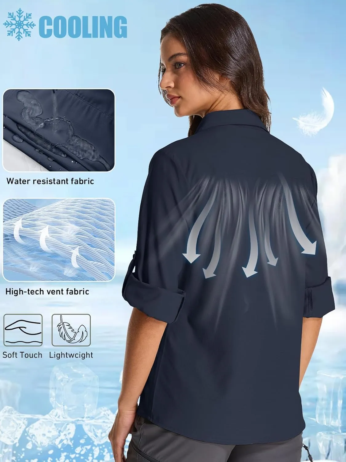 Women's UV Sun Protection Safari Shirt, UPF 50  Long Sleeve Outdoor Cool Quick Dry Fishing Hiking Travel Shirts