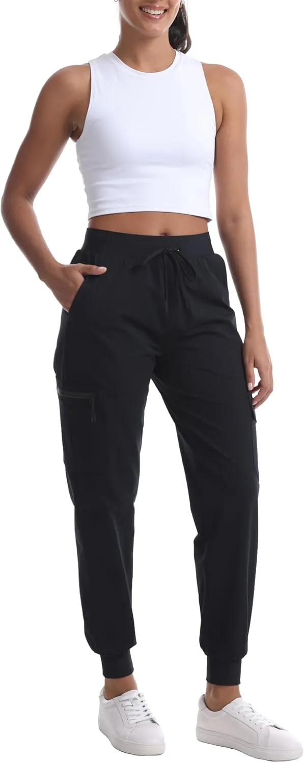 Women's Water Resistant Cargo Joggers - Trendy Travel Hiking Pants with Zippered Pockets for All Season