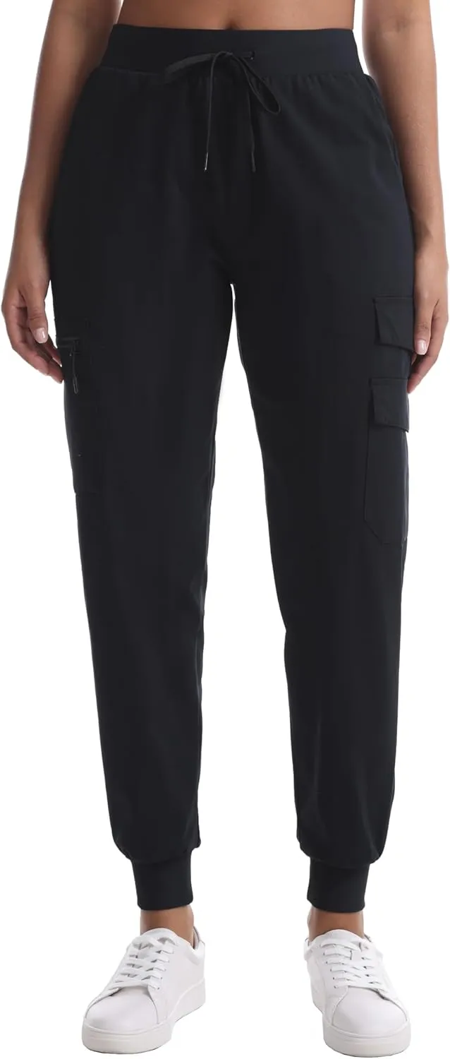 Women's Water Resistant Cargo Joggers - Trendy Travel Hiking Pants with Zippered Pockets for All Season