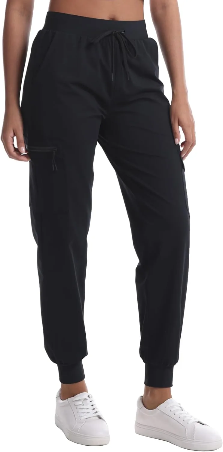 Women's Water Resistant Cargo Joggers - Trendy Travel Hiking Pants with Zippered Pockets for All Season