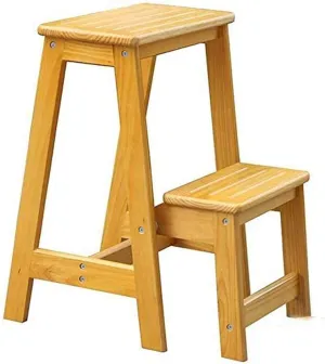 Wooden Folding Ladder Chair Step Stool Solid Wood Household Ladder Two Step Folding Ladder Stool Dual use Climbing Stool Ladder Two Step Ladder for Shoes Bench Step Stool (Color :