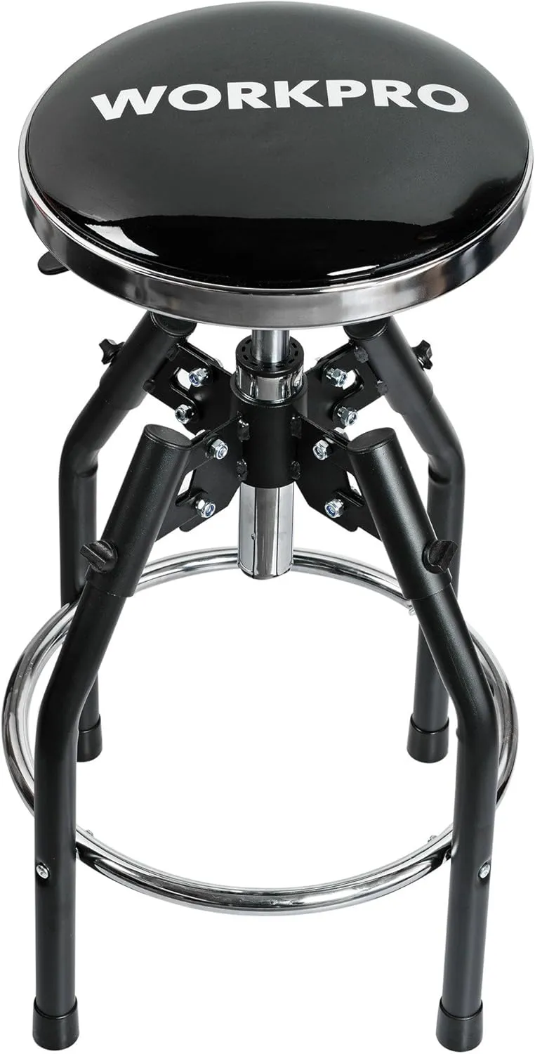 WORKPRO Heavy Duty Adjustable Hydraulic Shop Stool,Garage Bar Stool, 29in to 33.86in, 330-Pound Capacity, Black