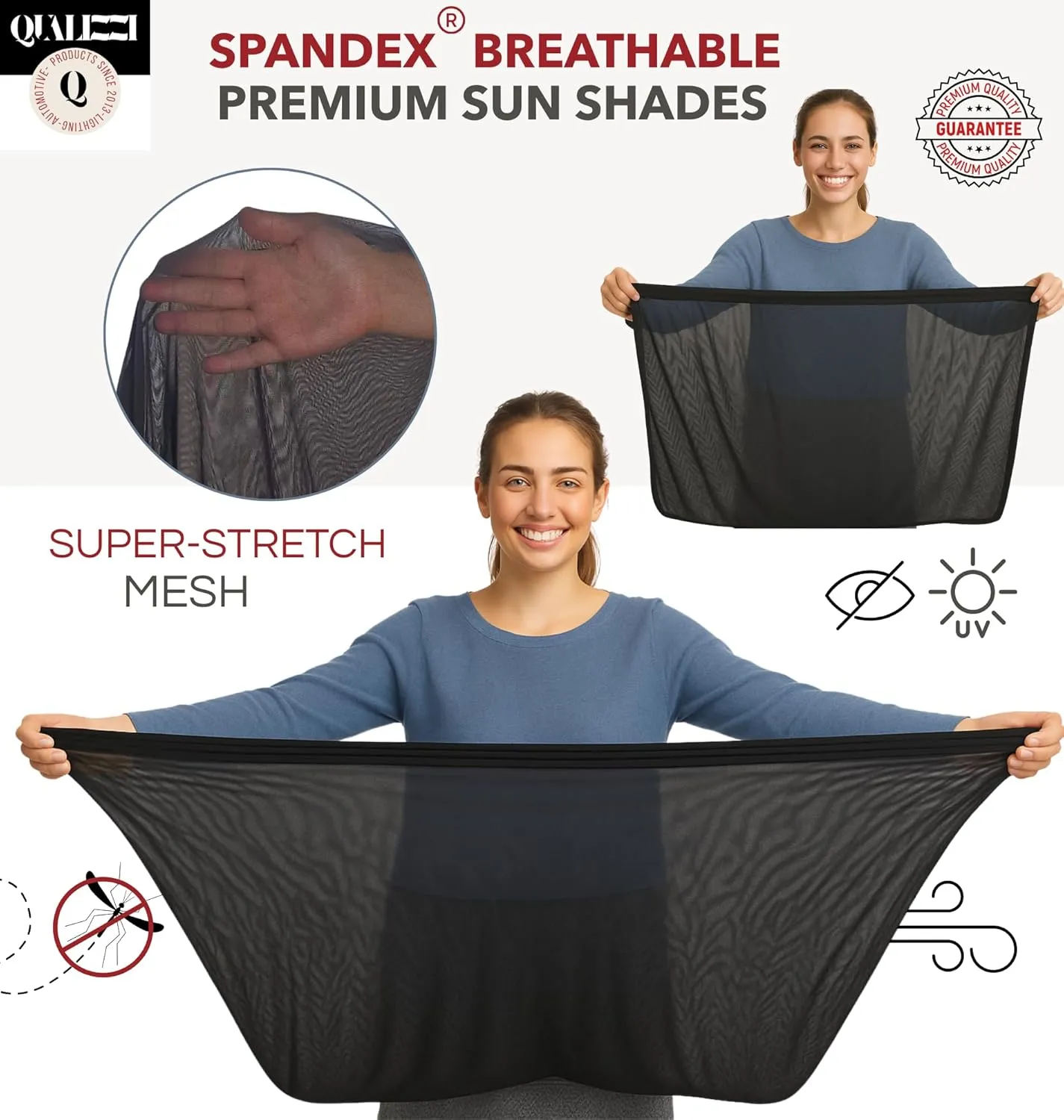 XL/Car Window Shades for SUVs (10 Sizes) - Breathable Stretchy Mesh Screens for Baby, Sun, Heat, Bug & Privacy Protection, Ideal for Camping Adventures, 2-Pack by Qualizzi