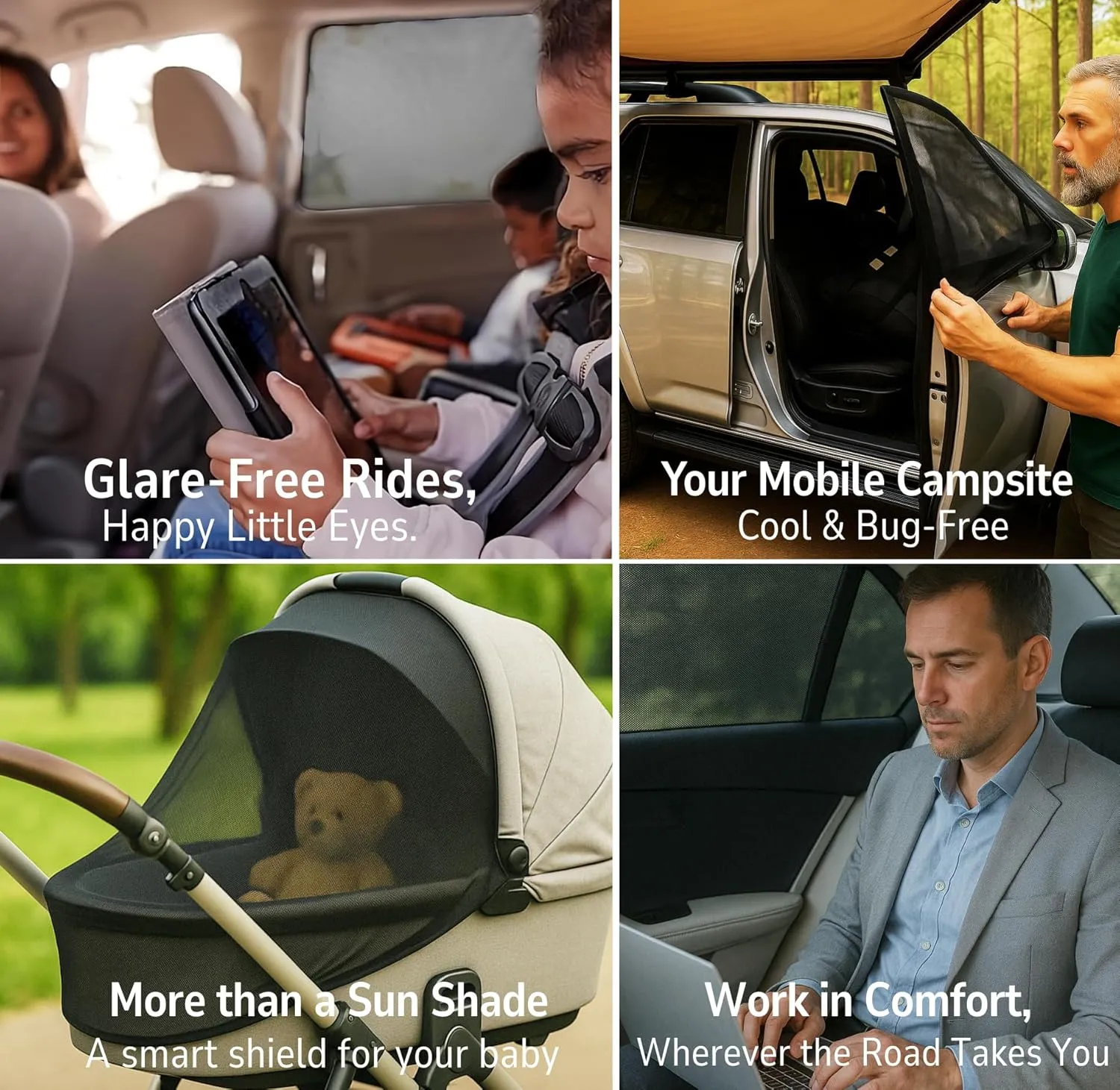XL/Car Window Shades for SUVs (10 Sizes) - Breathable Stretchy Mesh Screens for Baby, Sun, Heat, Bug & Privacy Protection, Ideal for Camping Adventures, 2-Pack by Qualizzi