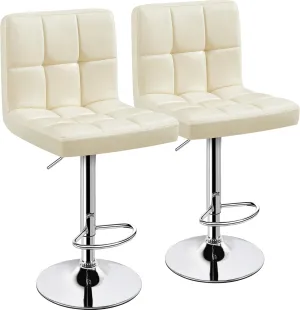 Yaheetech Bar Stools Set of 2, Adjustable PU Leather Swivel Barstools, Modern Counter Height Stools with Back and Footrest for Bar, Kitchen, Dining Room, Beige