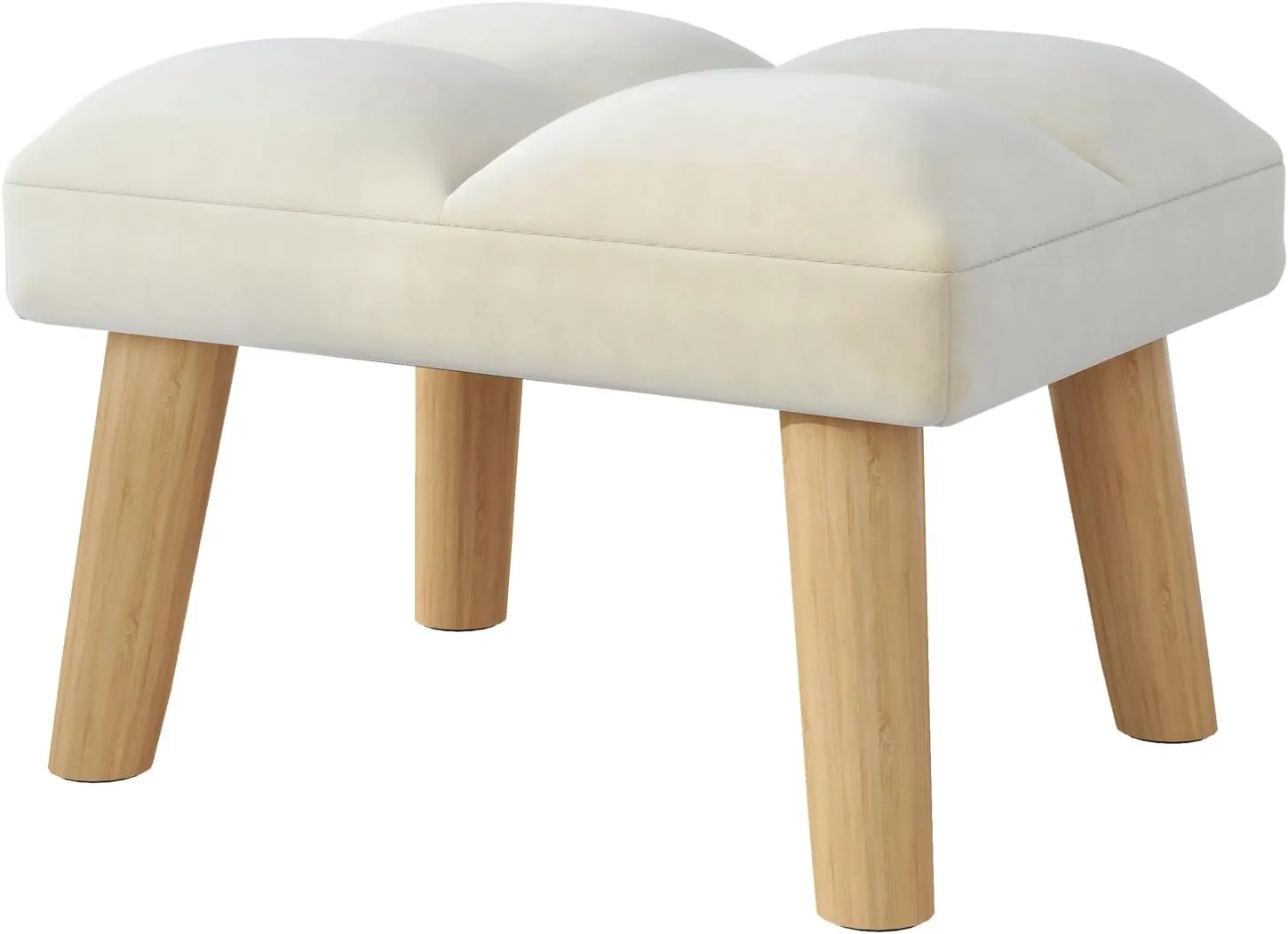 YMYNY Footstool, Small Ottoman Stool Chair with Wooden Legs, Modern Padded Sofa Seat Foot Rest Stool, Velvet Foot Stool, Sofa Footrest for Living Room Entryway 15.74"D×11.81"W×10.62"H Beige UHBD032M