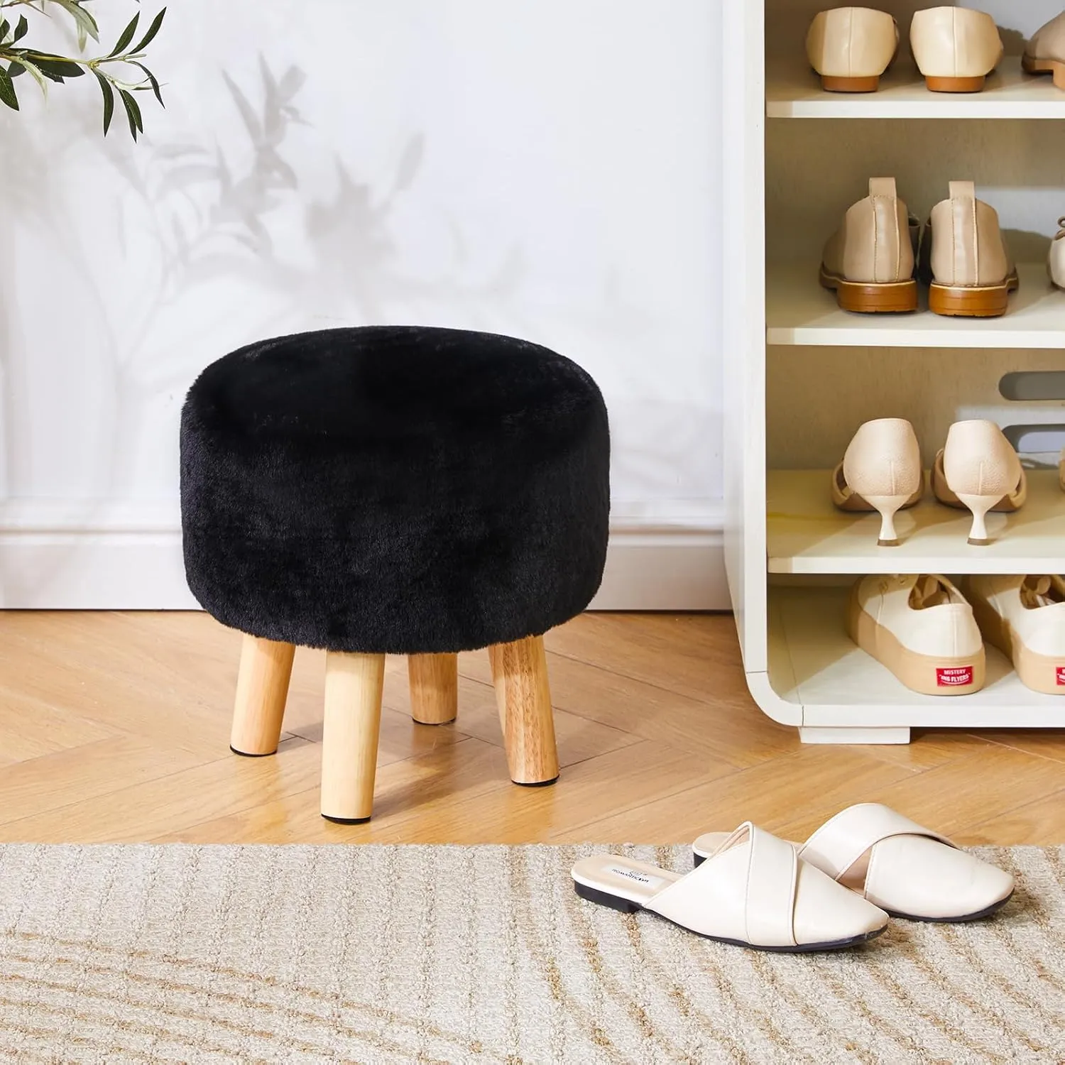 YMYNY Ottoman, Modern Footrest with Soft Padded Seat, Foot Stool with Wood Legs, Small Round Accent Small Table for Living Room Bedroom Office 12.6" D×12.6" W×12.6" H Black UHBD035B