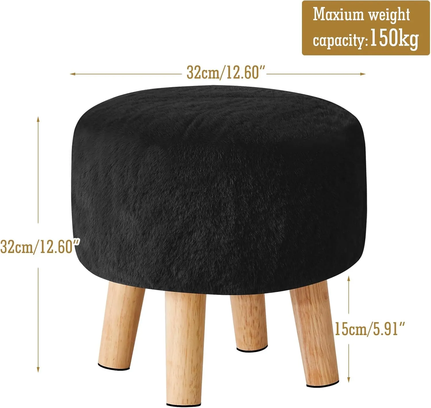 YMYNY Ottoman, Modern Footrest with Soft Padded Seat, Foot Stool with Wood Legs, Small Round Accent Small Table for Living Room Bedroom Office 12.6" D×12.6" W×12.6" H Black UHBD035B