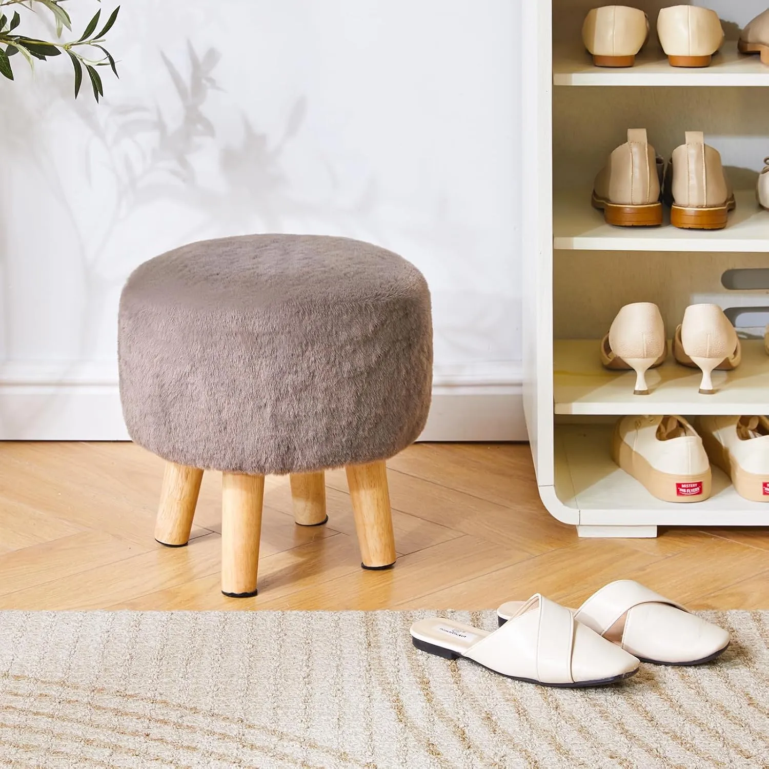 YMYNY Ottoman, Modern Footrest with Soft Padded Seat, Foot Stool with Wood Legs, Small Round Accent Small Table for Living Room Bedroom Office 12.6" D×12.6" W×12.6" H Brown UHBD035GR