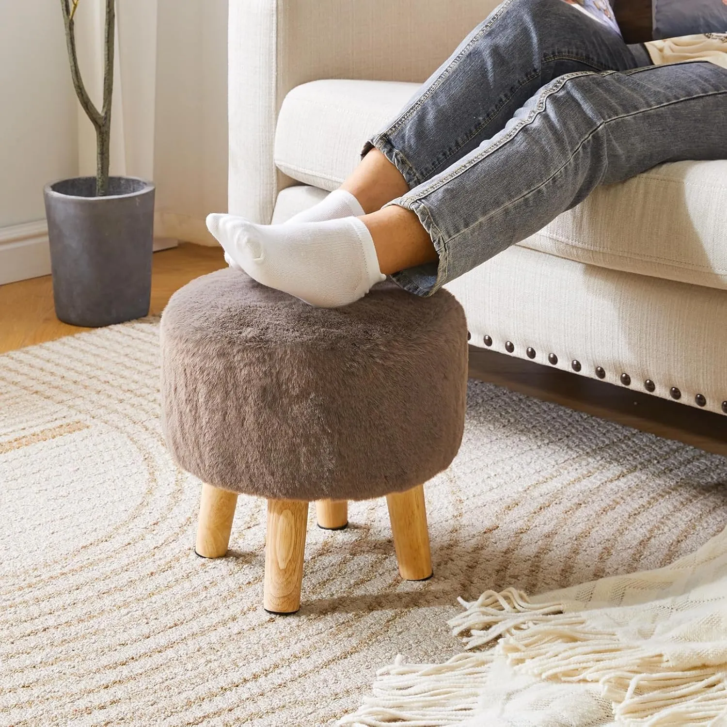 YMYNY Ottoman, Modern Footrest with Soft Padded Seat, Foot Stool with Wood Legs, Small Round Accent Small Table for Living Room Bedroom Office 12.6" D×12.6" W×12.6" H Brown UHBD035GR