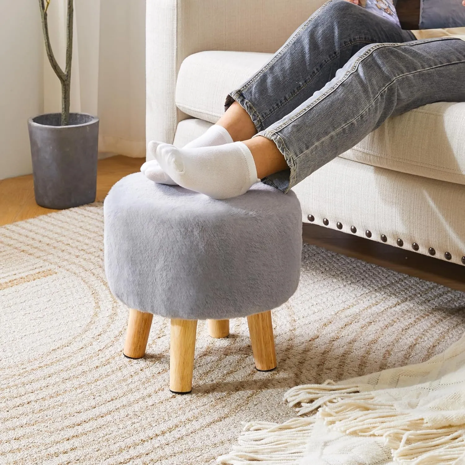 YMYNY Ottoman, Modern Footrest with Soft Padded Seat, Foot Stool with Wood Legs, Small Round Accent Small Table for Living Room Bedroom Office 12.6" D×12.6" W×12.6" H Grey UHBD035G