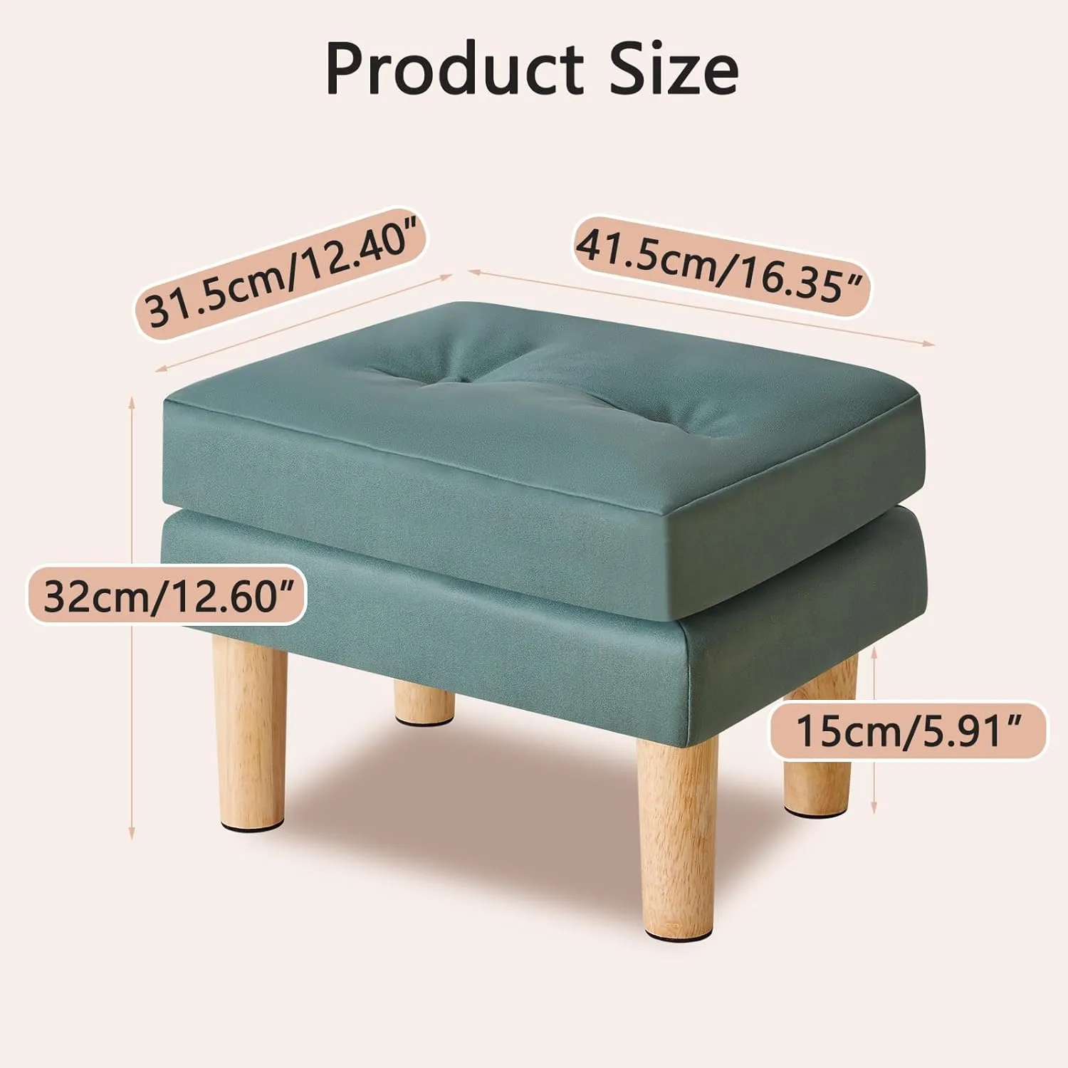 YMYNY Small Footstool Ottoman, Faux Leather Footrest with Sponge Padded Seat, Step Stool, Removable Soft Sofa Stool, Velcro Design, Modern Change Shoes Stool 16.34"D × 12.4"W×12.6"H Green UHBD041GR