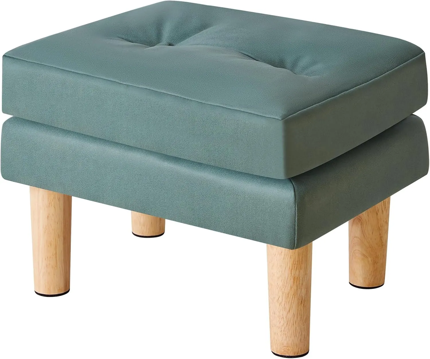 YMYNY Small Footstool Ottoman, Faux Leather Footrest with Sponge Padded Seat, Step Stool, Removable Soft Sofa Stool, Velcro Design, Modern Change Shoes Stool 16.34"D × 12.4"W×12.6"H Green UHBD041GR