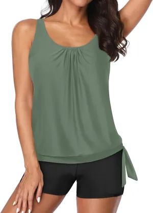 Yonique 2 Piece Swimsuit for Women Blouson Tankini Top with Shorts Tummy Control Bathing Suit
