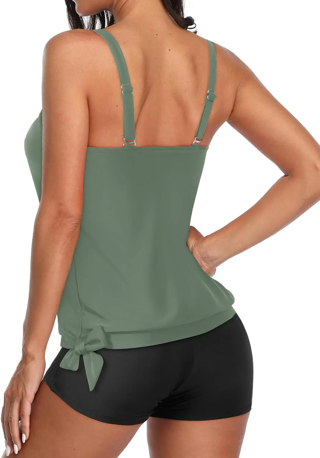 Yonique 2 Piece Swimsuit for Women Blouson Tankini Top with Shorts Tummy Control Bathing Suit