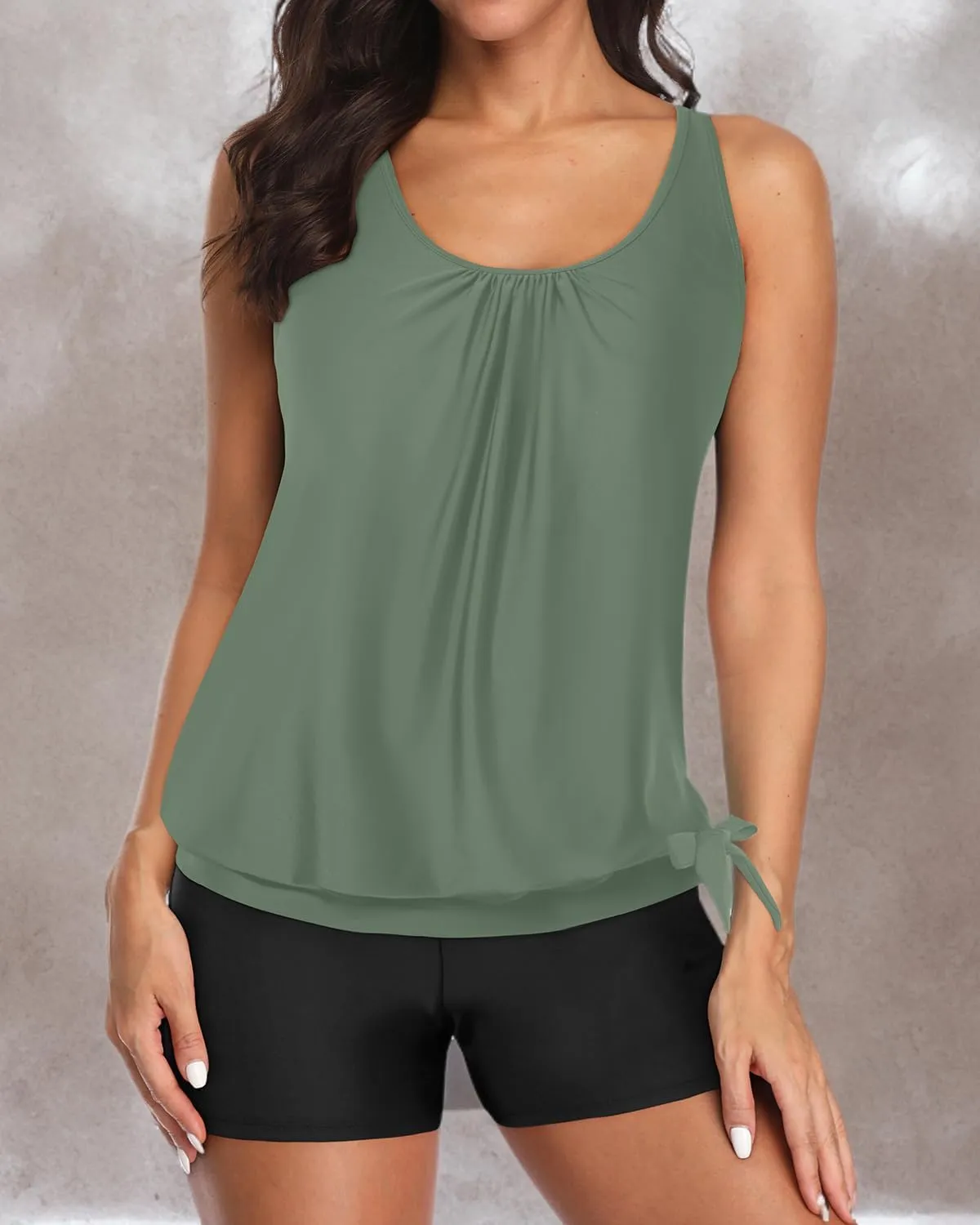 Yonique 2 Piece Swimsuit for Women Blouson Tankini Top with Shorts Tummy Control Bathing Suit
