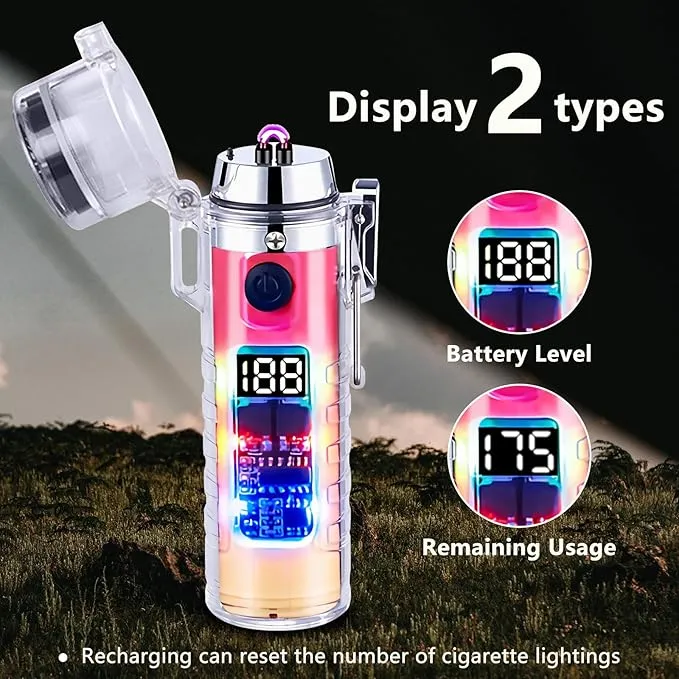 YOZWOO Electric Lighter USB Lighter Rechargeable Dual Arc Plasma Lighter Waterproof Cool Lighter Gradient Lighter with LED Three Light Effects for Outdoor Camping, Hiking, BBQ(Pink Orange)
