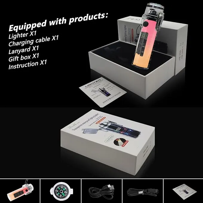 YOZWOO Electric Lighter USB Lighter Rechargeable Dual Arc Plasma Lighter Waterproof Cool Lighter Gradient Lighter with LED Three Light Effects for Outdoor Camping, Hiking, BBQ(Pink Orange)
