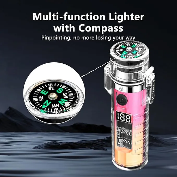 YOZWOO Electric Lighter USB Lighter Rechargeable Dual Arc Plasma Lighter Waterproof Cool Lighter Gradient Lighter with LED Three Light Effects for Outdoor Camping, Hiking, BBQ(Pink Orange)
