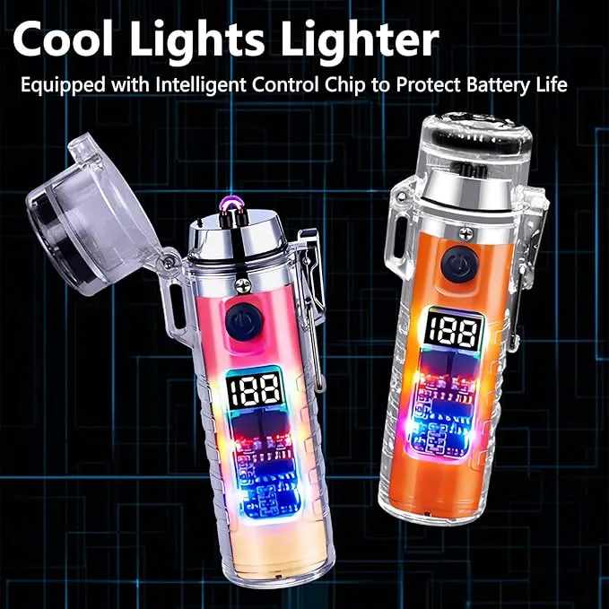 YOZWOO Electric Lighter USB Lighter Rechargeable Dual Arc Plasma Lighter Waterproof Cool Lighter Gradient Lighter with LED Three Light Effects for Outdoor Camping, Hiking, BBQ(Pink Orange)