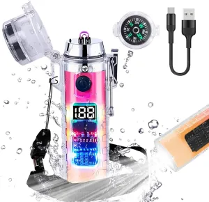 YOZWOO Electric Lighter USB Lighter Rechargeable Dual Arc Plasma Lighter Waterproof Cool Lighter Gradient Lighter with LED Three Light Effects for Outdoor Camping, Hiking, BBQ(Pink Orange)