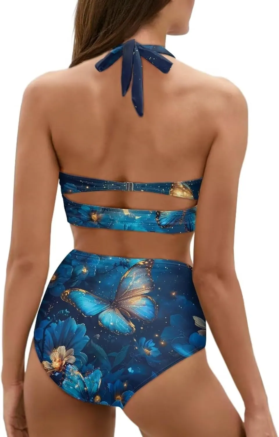Yuuxorilu Women Two Piece High Waist Bikini Set Halter Ruched High Waist Bikini with Bottom