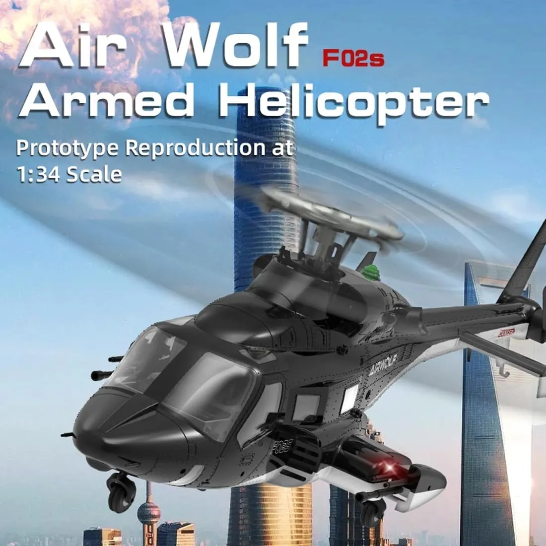 YUXIANG F02S 1:12 Scale 8CH GPS RC Helicopter – RTF Air-Wolf Replica with Dual Brushless Motors, Telemetry Transmitter, Optical Flow, Metal Servo, for Advanced Hobbyists—2 Batteries