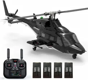 YUXIANG F02S 1:12 Scale 8CH GPS RC Helicopter – RTF Air-Wolf Replica with Dual Brushless Motors, Telemetry Transmitter, Optical Flow, Metal Servo, for Advanced Hobbyists—4 Batteries
