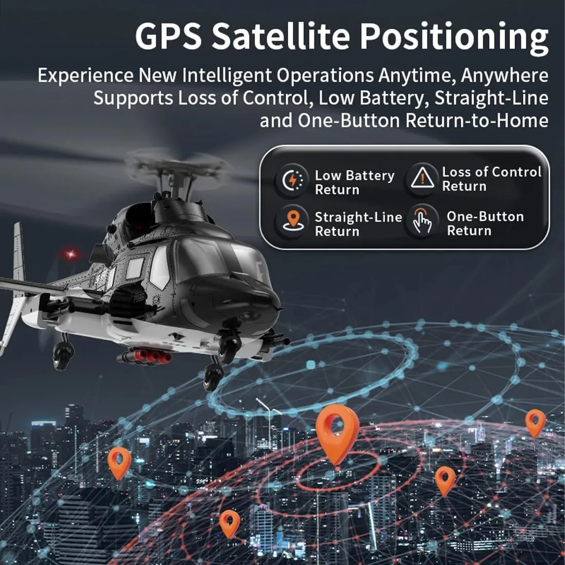 YUXIANG F02S 1:12 Scale 8CH GPS RC Helicopter – RTF Air-Wolf Replica with Dual Brushless Motors, Telemetry Transmitter, Optical Flow, Metal Servo, for Advanced Hobbyists—4 Batteries