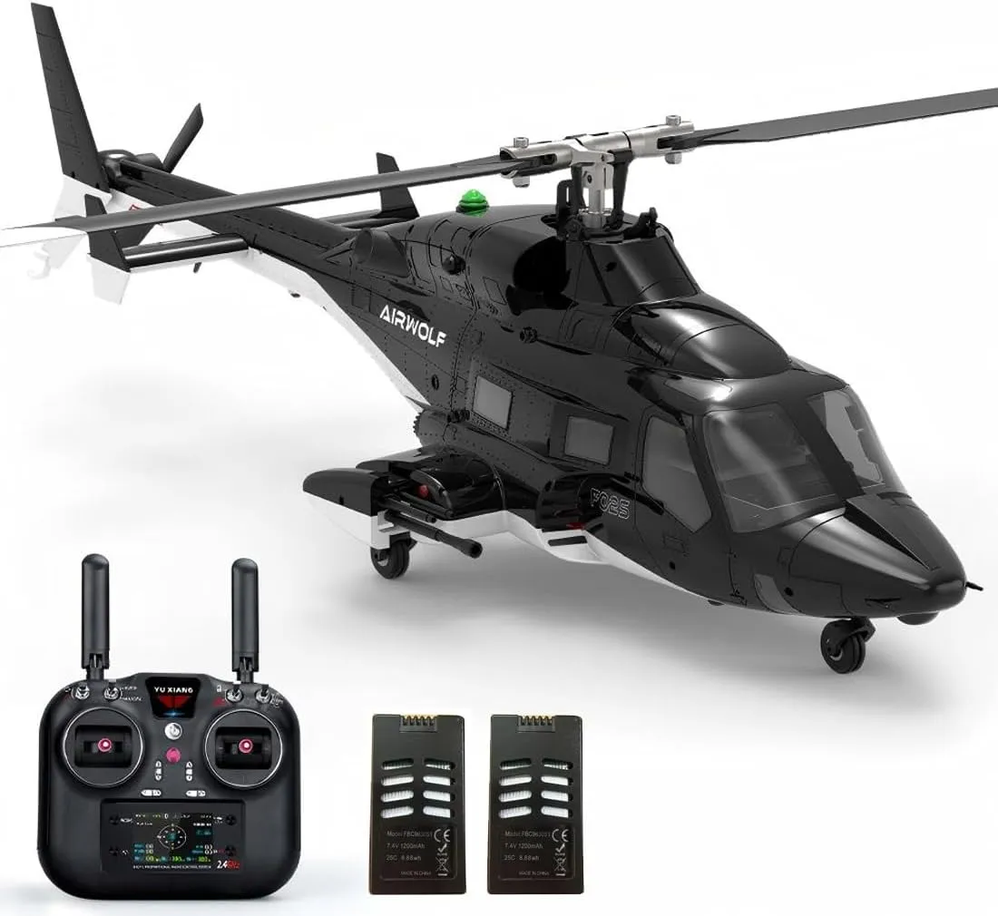 YUXIANG F02S Air-Wolf GPS Simulator RC Helicopter for Adult, 3D/6G Stunt Mode 8CH Flybarless Military Stabilized Aircraft with Optical Flow Positioning - 2PCS Battery