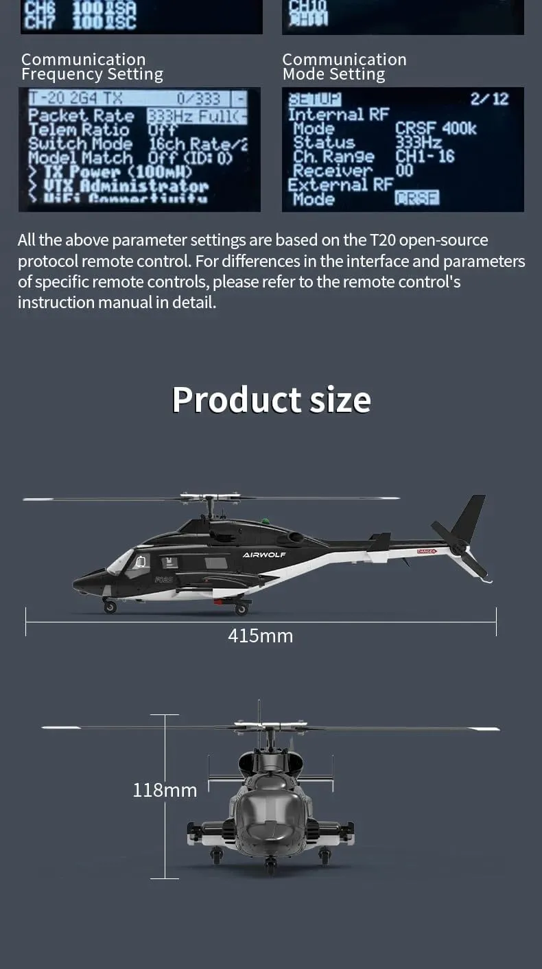 YUXIANG F02S FlyWolf RC Helicopter for Adult, 1/34 Scale 8CH High Precision Remote Control Helicopter, 3D/6G Flybarless Aircraft Model with Lidar & Optical Flow Positioning - 2 Battery