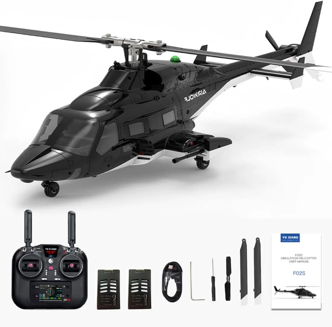 YUXIANG F02S FlyWolf RC Helicopter for Adult, 1/34 Scale 8CH High Precision Remote Control Helicopter, 3D/6G Flybarless Aircraft Model with Lidar & Optical Flow Positioning - 2 Battery