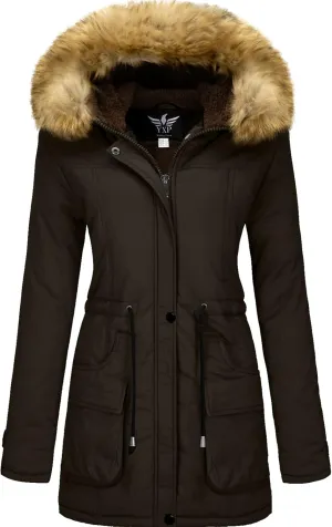 YXP Women's Winter Thicken Military Parka Jacket Warm Fleece Cotton Coat with Fur Hood
