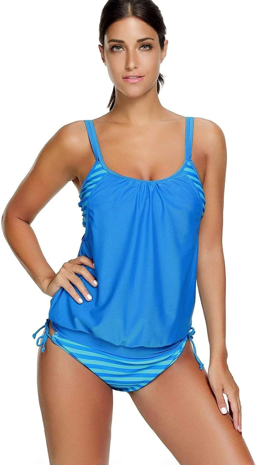 Zando Bathing Suit for Women Tankini Swimsuit for Women Crewneck Two Piece Bathing Suit Tummy Control Tankini Top with Shorts
